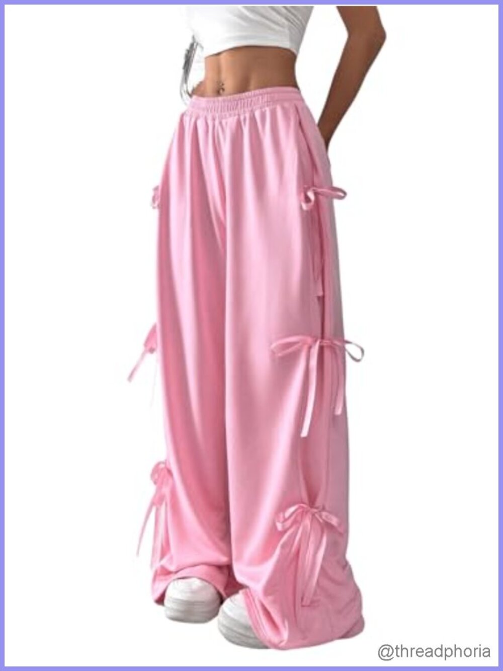Y2K Bow Wide Leg Parachute Pants Baggy Sweatpants Streetwear